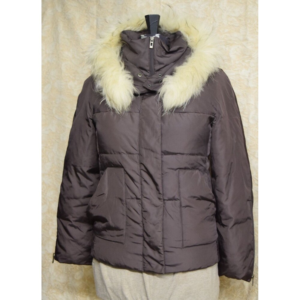 Y2K Fur Trim Hood Goose Down Puffer Jacket Sz XS BCBG Max Azria Raccoon **READ**